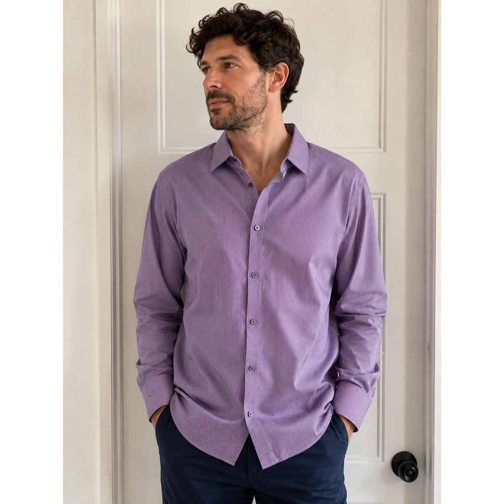 Ted Baker London Archive Mens 17 Purple Stripe Cotton Button Down Shirt XL